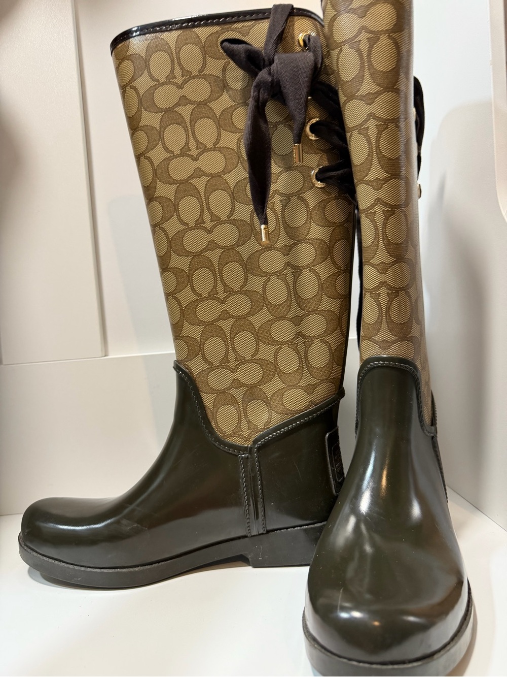 Coach Brown Logo Lace-Up Rain Boots - Picture 2 of 2